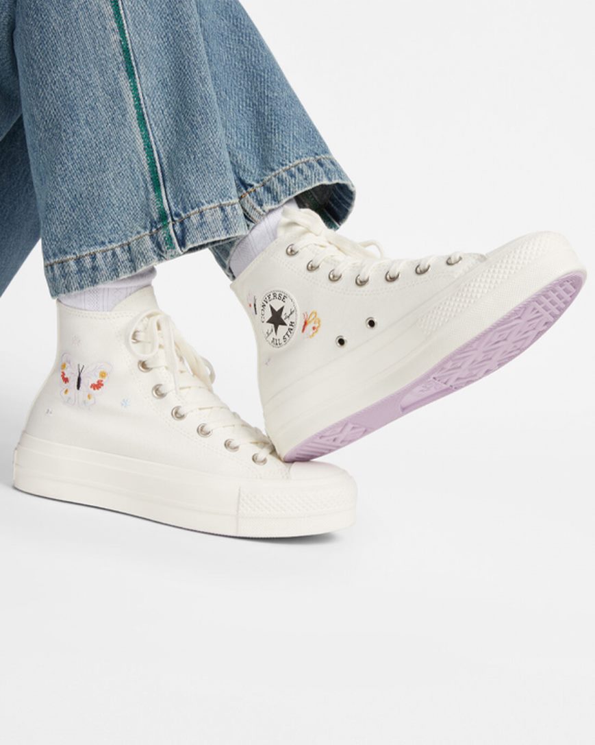 Dámské Boty Na Platformy Converse Chuck Taylor All Star Lift Butterfly Wings Vysoké Béžový Růžové | CZ UXQF36